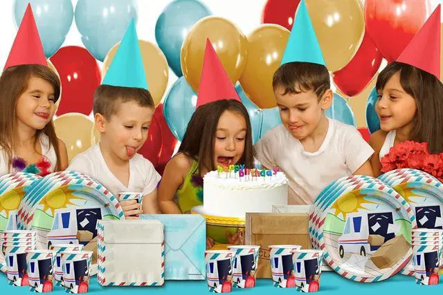 Alt view image 7 of 7 - Mailman Birthday Party Supplies Set Plates Napkins Cups Tableware Kit for 16