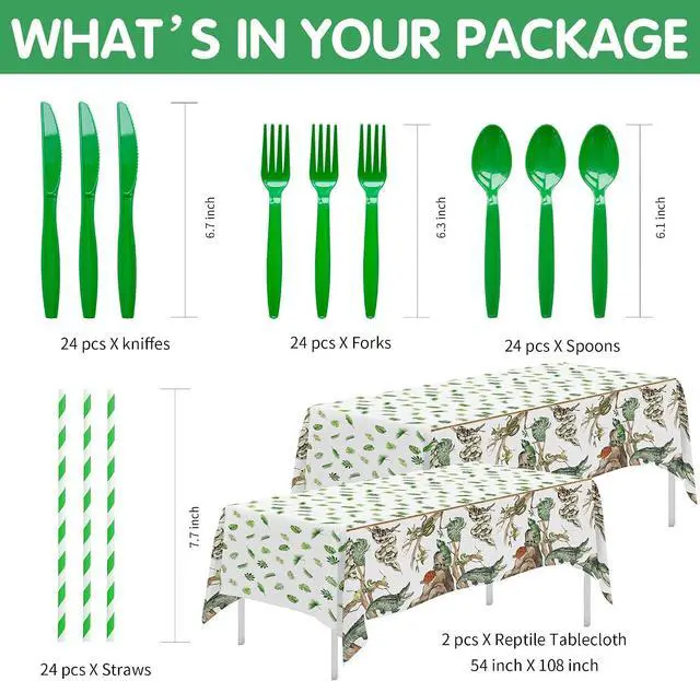 Alt view image 3 of 7 - Reptile Birthday Party Supplies - Reptile Party Decorations, Plate, Cup, Napkin, Tablecloth, Tableware, Jungle Swamp Animal Lizard Snake Turtle Alligator Theme Party Decorations | Serve 24