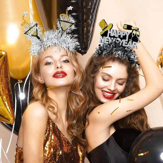 Alt view image 2 of 7 - Mega-L 10Pcs New Year Headbands, 2026 Happy New Year Party Supplies Favors, Gold Black Silver Headwear for Adult Women, Glitter Photo Booth Props Holiday Headwear for Happy Eve Party Celebration 2026