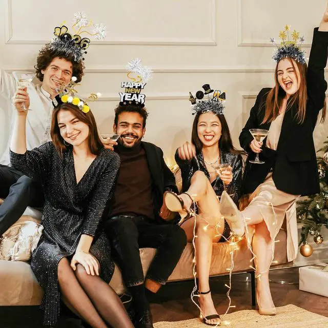 Alt view image 4 of 7 - Mega-L 10Pcs New Year Headbands, 2026 Happy New Year Party Supplies Favors, Gold Black Silver Headwear for Adult Women, Glitter Photo Booth Props Holiday Headwear for Happy Eve Party Celebration 2026