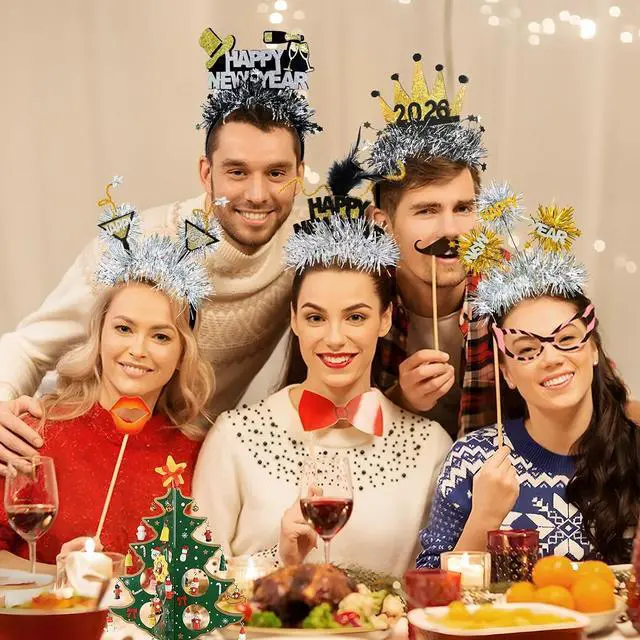 Alt view image 7 of 7 - Mega-L 10Pcs New Year Headbands, 2026 Happy New Year Party Supplies Favors, Gold Black Silver Headwear for Adult Women, Glitter Photo Booth Props Holiday Headwear for Happy Eve Party Celebration 2026