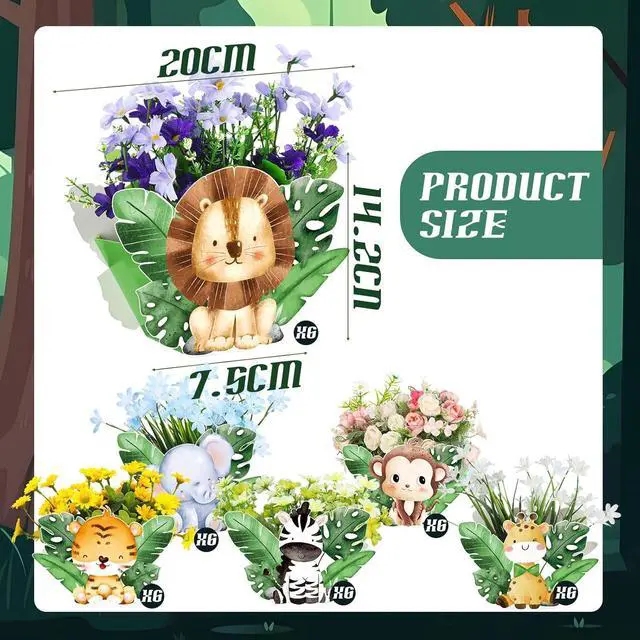 Alt view image 2 of 6 - Geyoga 24 Pcs Safari Baby Shower Decorations Jungle Theme Birthday Decorations Jungle Baby Shower Decor Wild Animals Centerpieces Birthday Party Supplies