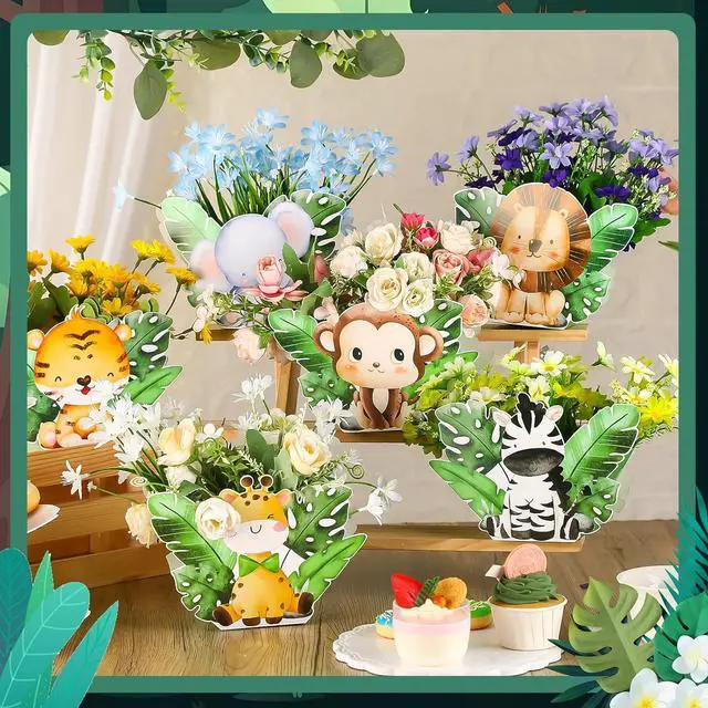 Alt view image 6 of 6 - Geyoga 24 Pcs Safari Baby Shower Decorations Jungle Theme Birthday Decorations Jungle Baby Shower Decor Wild Animals Centerpieces Birthday Party Supplies