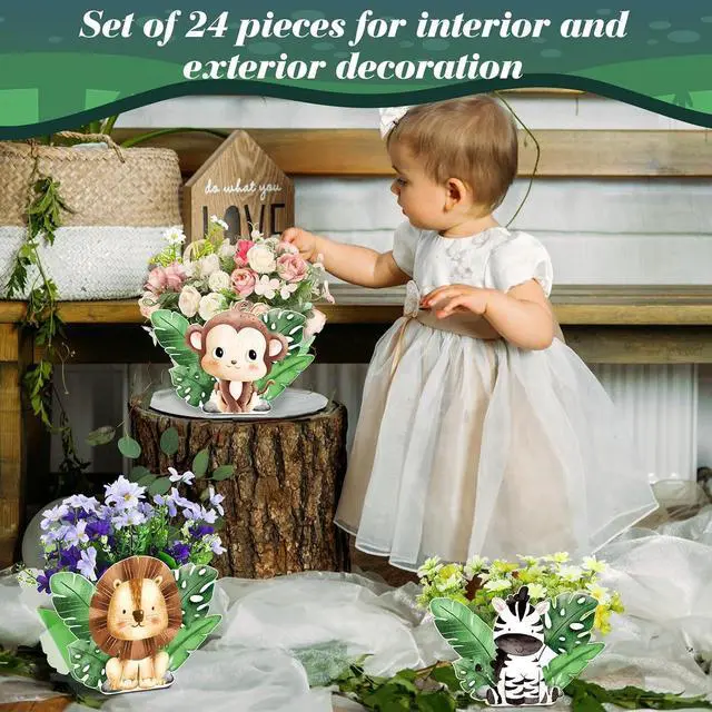 Alt view image 4 of 6 - Geyoga 24 Pcs Safari Baby Shower Decorations Jungle Theme Birthday Decorations Jungle Baby Shower Decor Wild Animals Centerpieces Birthday Party Supplies