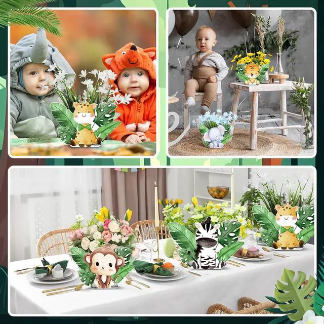 Alt view image 5 of 6 - Geyoga 24 Pcs Safari Baby Shower Decorations Jungle Theme Birthday Decorations Jungle Baby Shower Decor Wild Animals Centerpieces Birthday Party Supplies