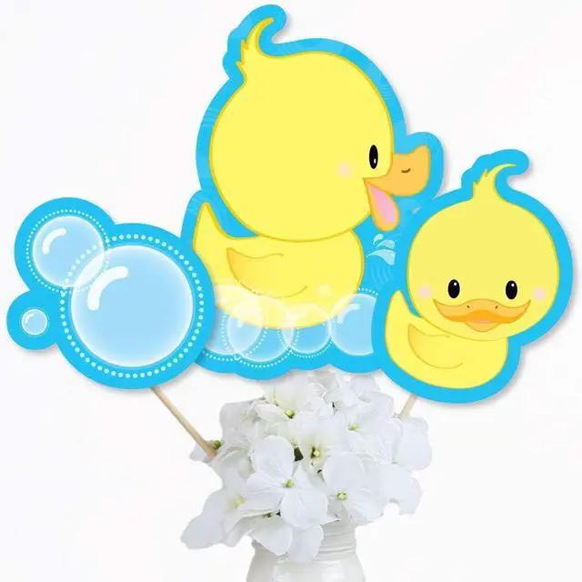Alt view image 2 of 4 - Big Dot of Happiness Ducky Duck - Baby Shower or Birthday Party Centerpiece Sticks - Table Toppers - Set of 15