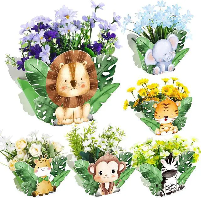 Main image of Geyoga 24 Pcs Safari Baby Shower Decorations Jungle Theme Birthday Decorations Jungle Baby Shower Decor Wild Animals Centerpieces Birthday Party Supplies