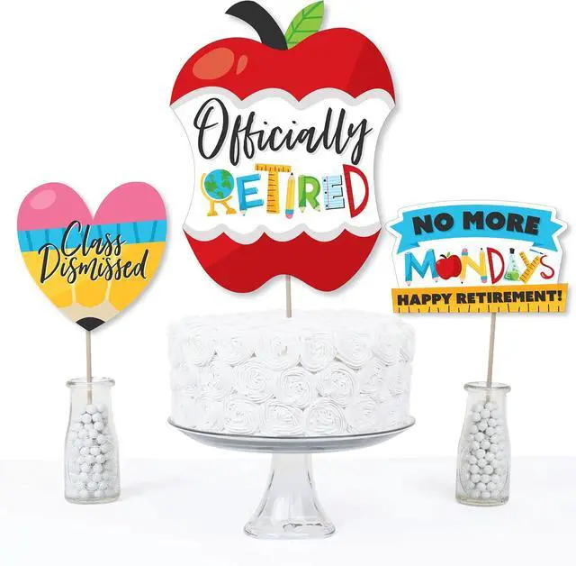 Alt view image 3 of 7 - Big Dot of Happiness Teacher Retirement Party Centerpiece Decorations - 15-Piece Table Topper Set with Apple, Heart, No More Mondays Designs, Professional Grade Cardstock Photo Props