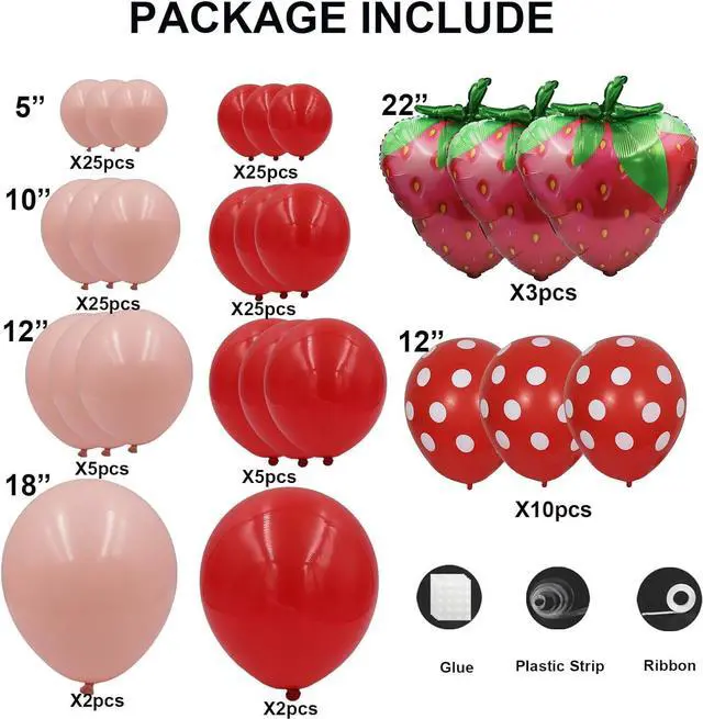 Alt view image 2 of 7 - 127pcs Strawberry Balloon Garland Arch Kit-Red and Pastel Orange Balloons with 18inch Size Strawberry Foil Balloons for Sweet One Girl Baby Shower Berry First Themed Birthday Party Decorations