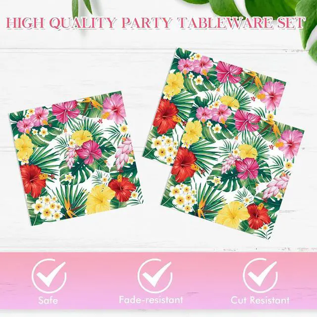 Alt view image 4 of 6 - 40PCS Hawaiian Luau Party Decoration, Luau Decoration Aloha Tropical Palm Leaves Tableware Supplies Hawaii Disposable Plates, Napkins, Party Supplies for Birthday Summer Kid
