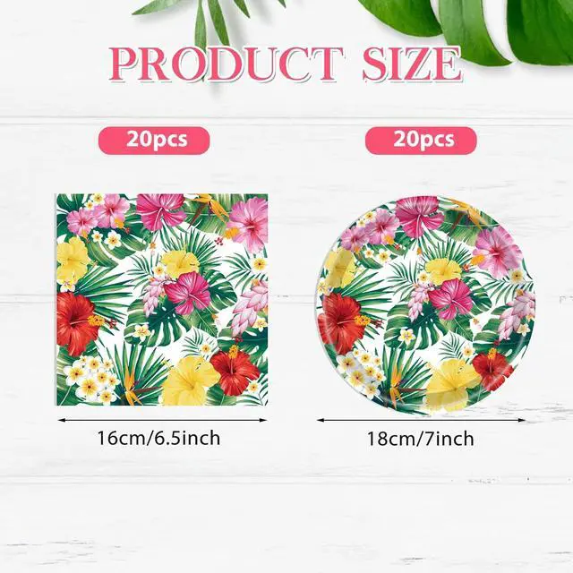 Alt view image 2 of 6 - 40PCS Hawaiian Luau Party Decoration, Luau Decoration Aloha Tropical Palm Leaves Tableware Supplies Hawaii Disposable Plates, Napkins, Party Supplies for Birthday Summer Kid