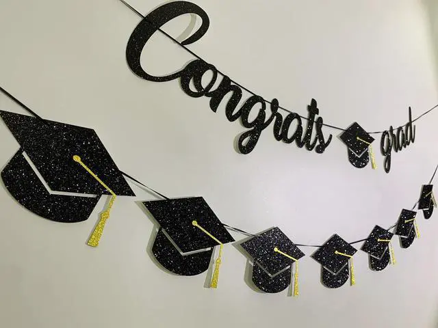 Alt view image 2 of 4 - Tinbax Graduation Decorations Class of 2026 Party Supplies - Congrats Grad Banner and Graduation Cap Banner (Pre-Strung)