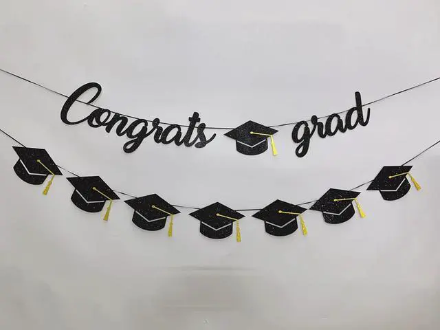 Alt view image 3 of 4 - Tinbax Graduation Decorations Class of 2026 Party Supplies - Congrats Grad Banner and Graduation Cap Banner (Pre-Strung)