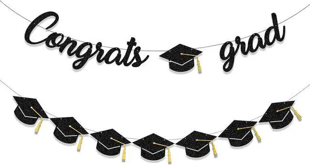 Main image of Tinbax Graduation Decorations Class of 2026 Party Supplies - Congrats Grad Banner and Graduation Cap Banner (Pre-Strung)