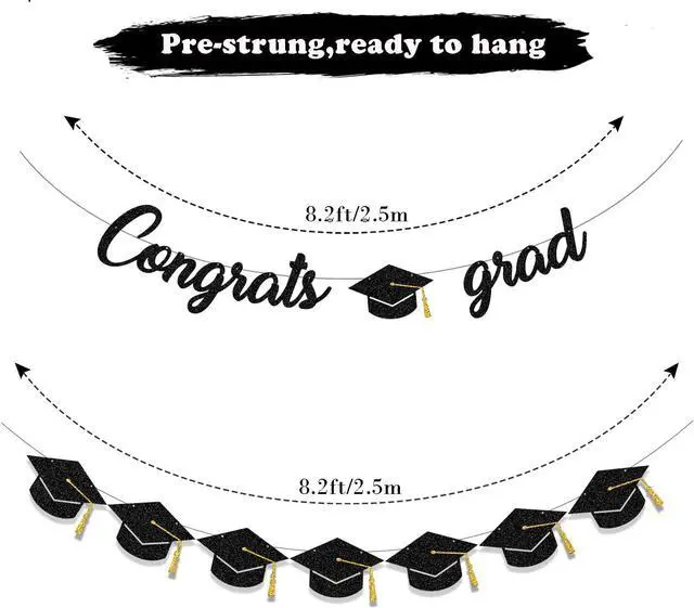 Alt view image 4 of 4 - Tinbax Graduation Decorations Class of 2026 Party Supplies - Congrats Grad Banner and Graduation Cap Banner (Pre-Strung)
