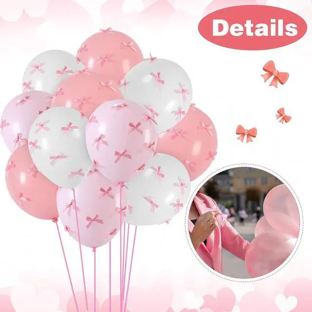 Alt view image 3 of 6 - Gejoy Pink Bow Party 24 Pack 12" Balloons with 200 Pcs Bow Pink White Balloons Decor for Coquette Birthday Bachelorette Baby Shower Wedding Party Supplies