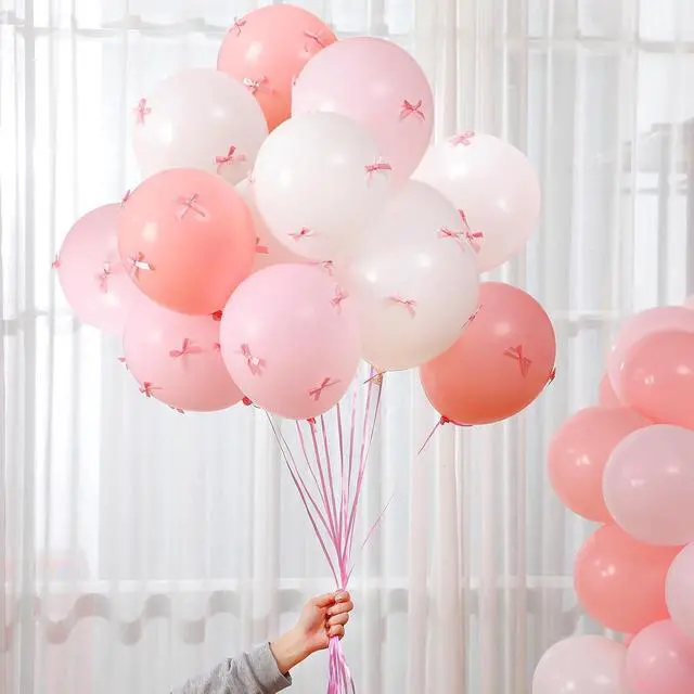 Alt view image 4 of 6 - Gejoy Pink Bow Party 24 Pack 12" Balloons with 200 Pcs Bow Pink White Balloons Decor for Coquette Birthday Bachelorette Baby Shower Wedding Party Supplies