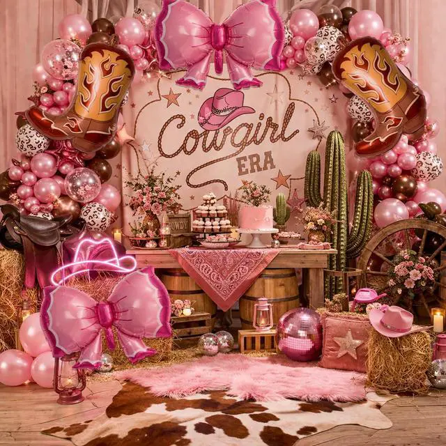 Alt view image 7 of 7 - 4Pcs Western Cowgirl Balloons, Pink Bows and Brown Cowboy Boot Foil Balloons for Boots or Bows Gender Reveal, Cowgirl Birthday Party Decorations, Baby Shower Supplies