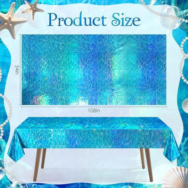 Alt view image 2 of 7 - Just Shimmer 2 Pack Ocean Waves Holography Tablecloth, 54 x 108 Blue Sea Design, Waterproof Disposable Plastic Table Cover for Beach, Pool, Under The Sea, and Birthday Party Decorations