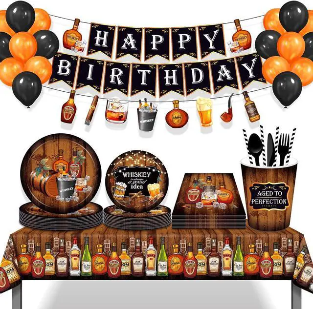 Alt view image 4 of 7 - Whiskey Party Tablecover Plastic Whiskey Theme Birthday Tablecloth Aged to Perfection Birthday Party Decorations Supplies, Multi Color