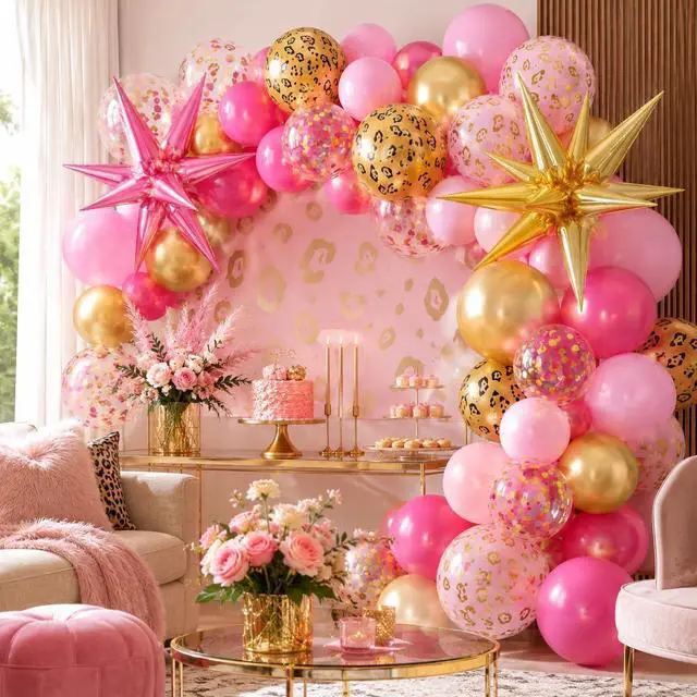 Alt view image 3 of 7 - Hot Pink Cheetah Print Balloon, 12 Inch Pink Gold Balloons with Leopard Print Balloons Confetti Star Balloon Leopard Jungle Animal Decorations for Cheetah Theme Birthday Cherry Vintage Party Supplies