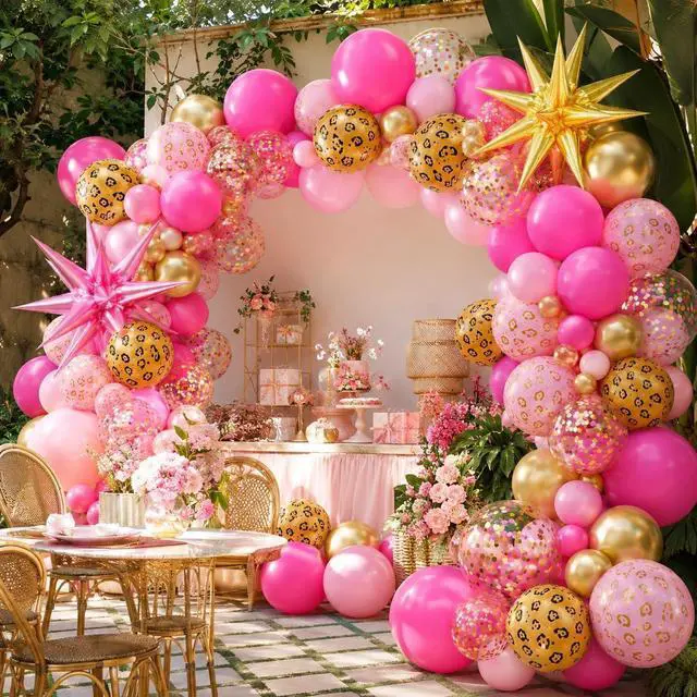 Alt view image 4 of 7 - Hot Pink Cheetah Print Balloon, 12 Inch Pink Gold Balloons with Leopard Print Balloons Confetti Star Balloon Leopard Jungle Animal Decorations for Cheetah Theme Birthday Cherry Vintage Party Supplies