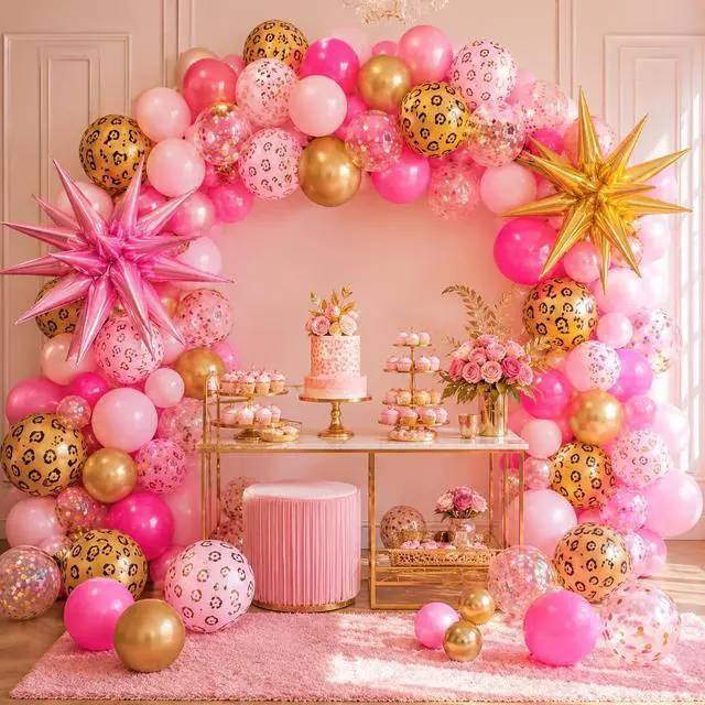 Alt view image 7 of 7 - Hot Pink Cheetah Print Balloon, 12 Inch Pink Gold Balloons with Leopard Print Balloons Confetti Star Balloon Leopard Jungle Animal Decorations for Cheetah Theme Birthday Cherry Vintage Party Supplies