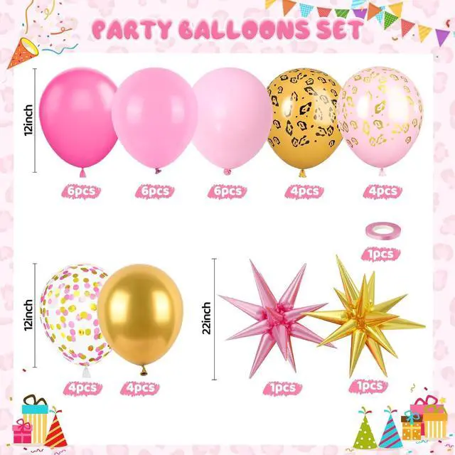 Alt view image 2 of 7 - Hot Pink Cheetah Print Balloon, 12 Inch Pink Gold Balloons with Leopard Print Balloons Confetti Star Balloon Leopard Jungle Animal Decorations for Cheetah Theme Birthday Cherry Vintage Party Supplies