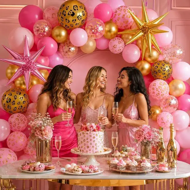 Alt view image 5 of 7 - Hot Pink Cheetah Print Balloon, 12 Inch Pink Gold Balloons with Leopard Print Balloons Confetti Star Balloon Leopard Jungle Animal Decorations for Cheetah Theme Birthday Cherry Vintage Party Supplies