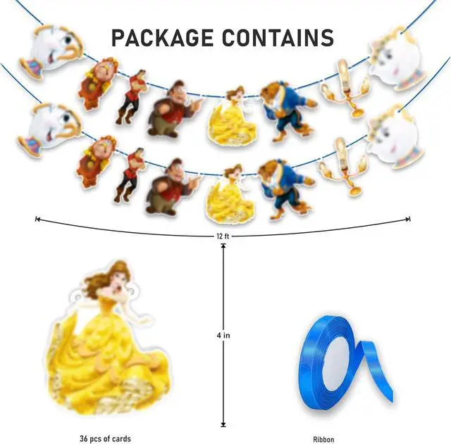 Alt view image 3 of 7 - Bauty & The Bast Garland Decoration Fairy Tale Theme Birthday Party Supplies Elegant Hanging Party Banner for Girls Birthday, Wedding, Classroom, or Princess Theme Decorations