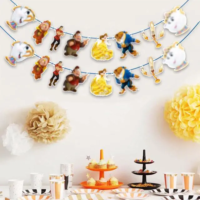 Alt view image 5 of 7 - Bauty & The Bast Garland Decoration Fairy Tale Theme Birthday Party Supplies Elegant Hanging Party Banner for Girls Birthday, Wedding, Classroom, or Princess Theme Decorations