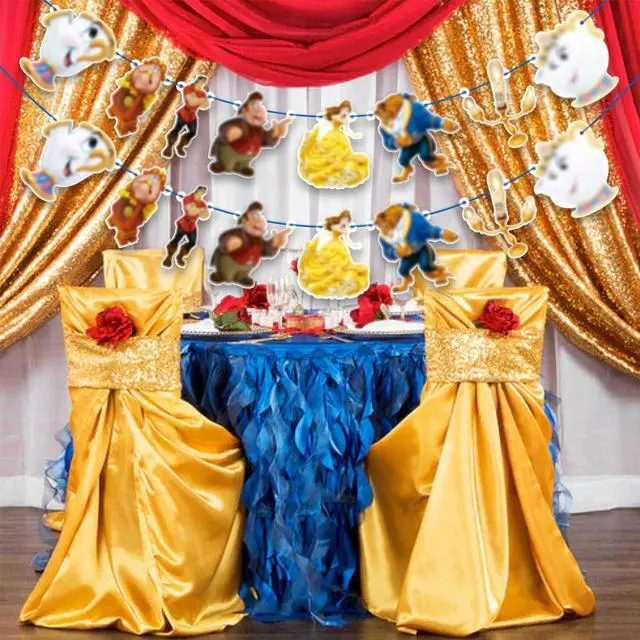 Alt view image 7 of 7 - Bauty & The Bast Garland Decoration Fairy Tale Theme Birthday Party Supplies Elegant Hanging Party Banner for Girls Birthday, Wedding, Classroom, or Princess Theme Decorations
