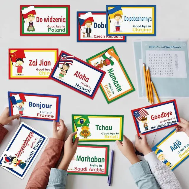 Alt view image 5 of 7 - 30Pcs Greetings from Around The World Cutouts Diversity Learning Languages Classroom Decorations Multicultural Languages Cutouts Supplies for Classroom School Home Decor