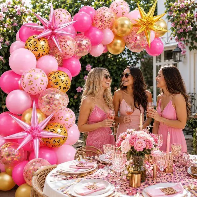 Alt view image 6 of 7 - Hot Pink Cheetah Print Balloon, 12 Inch Pink Gold Balloons with Leopard Print Balloons Confetti Star Balloon Leopard Jungle Animal Decorations for Cheetah Theme Birthday Cherry Vintage Party Supplies