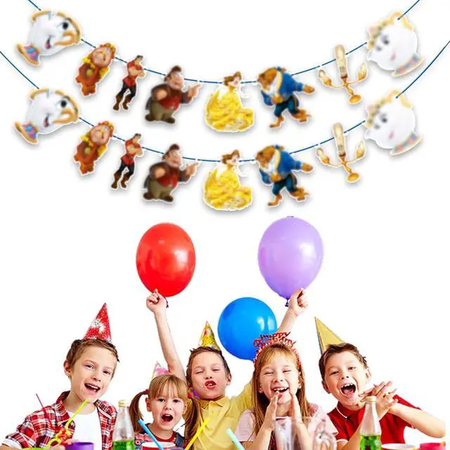 Alt view image 4 of 7 - Bauty & The Bast Garland Decoration Fairy Tale Theme Birthday Party Supplies Elegant Hanging Party Banner for Girls Birthday, Wedding, Classroom, or Princess Theme Decorations