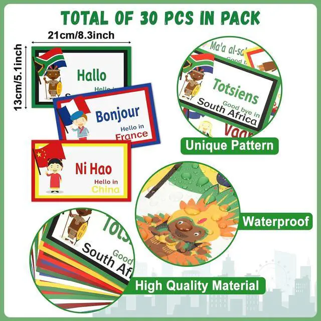 Alt view image 2 of 7 - 30Pcs Greetings from Around The World Cutouts Diversity Learning Languages Classroom Decorations Multicultural Languages Cutouts Supplies for Classroom School Home Decor