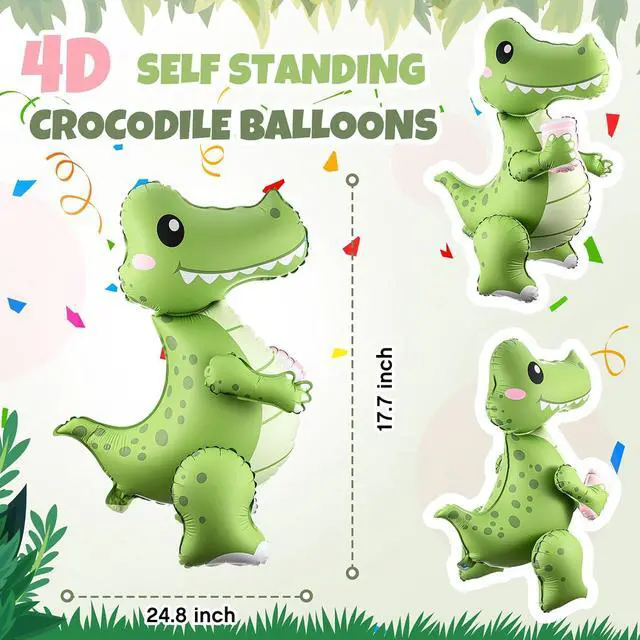 Alt view image 2 of 6 - Arrowbash 2 Pack Self Standing 4D Alligator Crocodile Balloons Foil Inflatable Balloons for Birthday Jungle Safari Theme Party Baby Shower Decorations