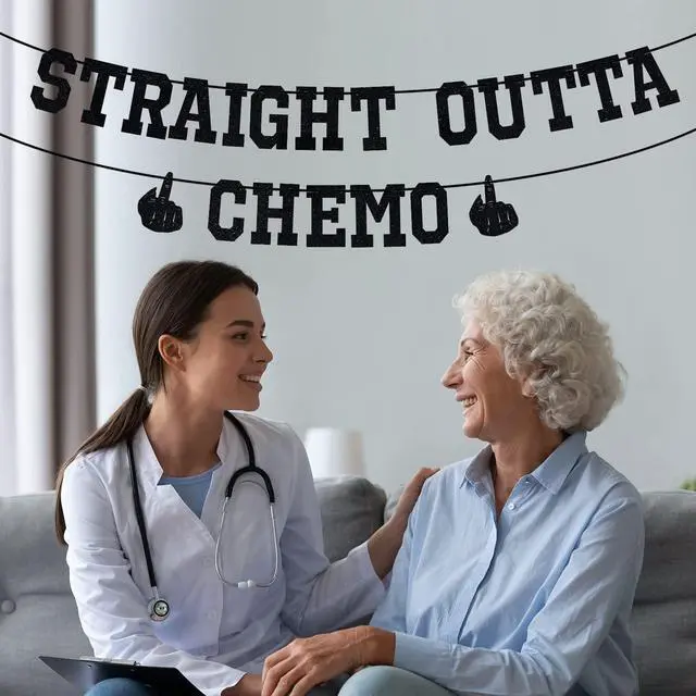 Alt view image 3 of 7 - Straight Outta Chemo Banner, Cancer Survivor/Cancer Free Party Decoration Supplies, Funny Battle Cancer Gift