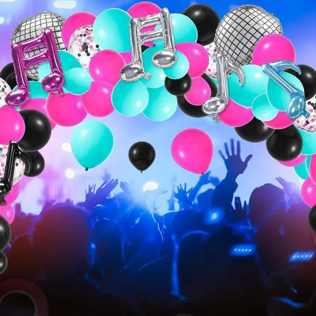 Main image of 140 Pcs Music Balloon Arch Kit, Karaoke Music Note Balloon Birthday Arch Party Decorations Supplies Disco Ball Balloon Rose Red Blue Black Latex Balloon for DJ Short Video Celebration Party