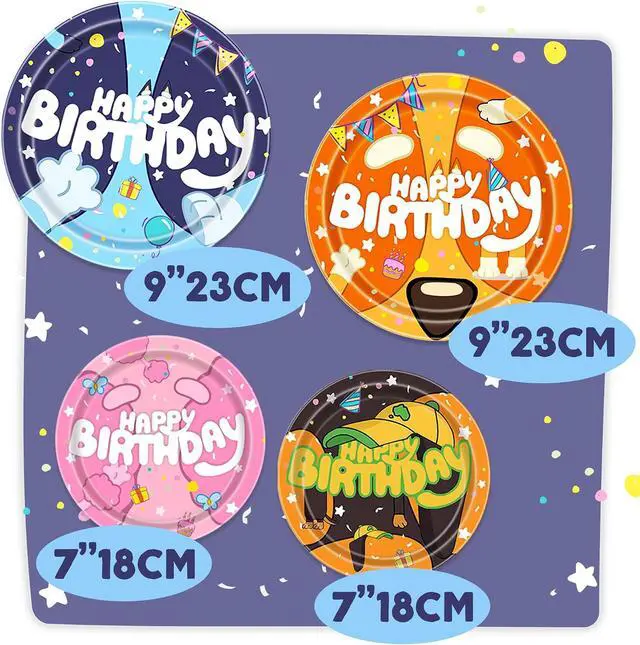 Alt view image 3 of 6 - Blue Dog Cartoon Birthday Party Supplies - 40 PCS Plates Set, Happy Birthday Decorations for Boys & Girls, Serves 20 Guests