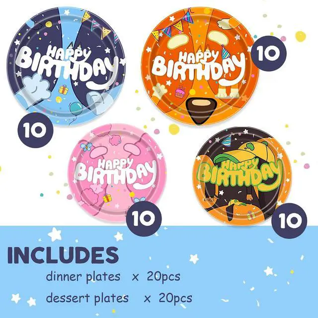 Alt view image 2 of 6 - Blue Dog Cartoon Birthday Party Supplies - 40 PCS Plates Set, Happy Birthday Decorations for Boys & Girls, Serves 20 Guests