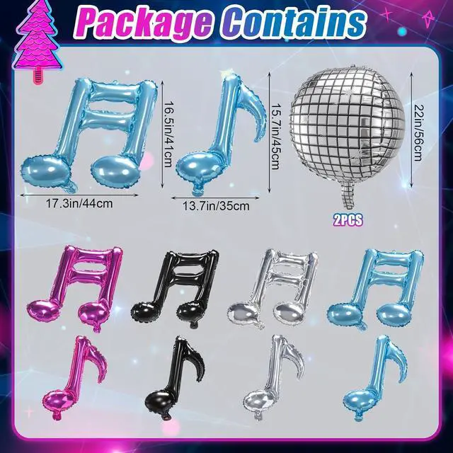 Alt view image 3 of 5 - 140 Pcs Music Balloon Arch Kit, Karaoke Music Note Balloon Birthday Arch Party Decorations Supplies Disco Ball Balloon Rose Red Blue Black Latex Balloon for DJ Short Video Celebration Party