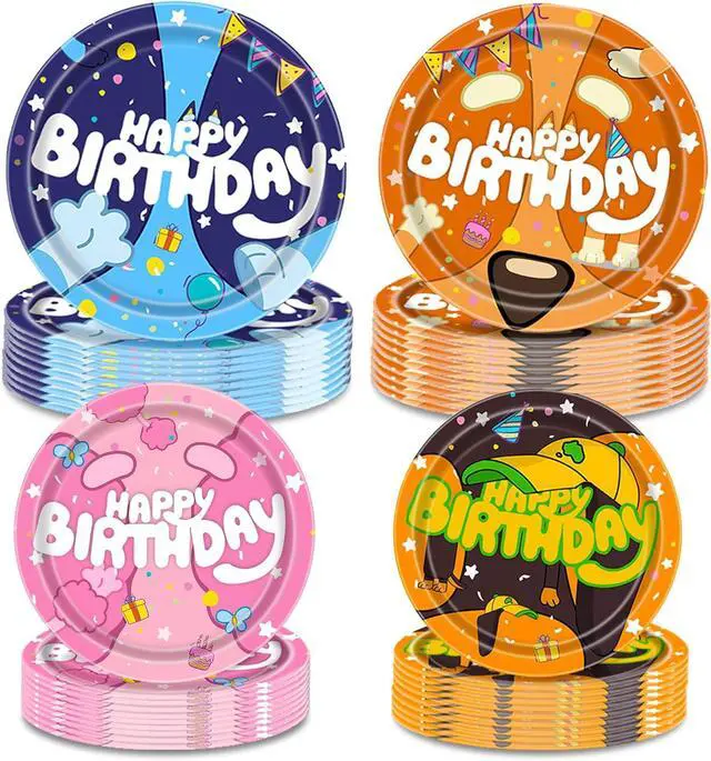 Main image of Blue Dog Cartoon Birthday Party Supplies - 40 PCS Plates Set, Happy Birthday Decorations for Boys & Girls, Serves 20 Guests
