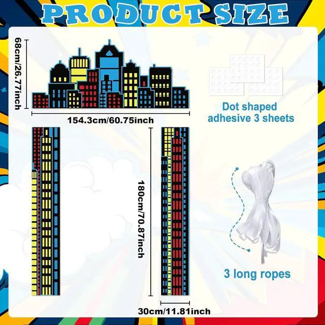 Alt view image 2 of 7 - Hero Party Porch Banner Super Themed Hero Birthday Party Decoration Super City Door Banner Skyline Building Porch Sign Hanging Banner Backdrop for Birthday Baby Shower Party Photo Booth Prop Supplies