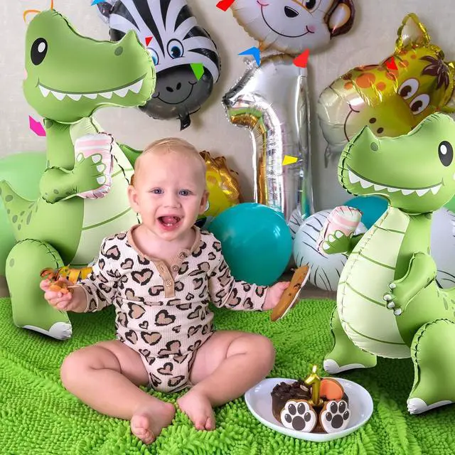 Alt view image 5 of 6 - Arrowbash 2 Pack Self Standing 4D Alligator Crocodile Balloons Foil Inflatable Balloons for Birthday Jungle Safari Theme Party Baby Shower Decorations