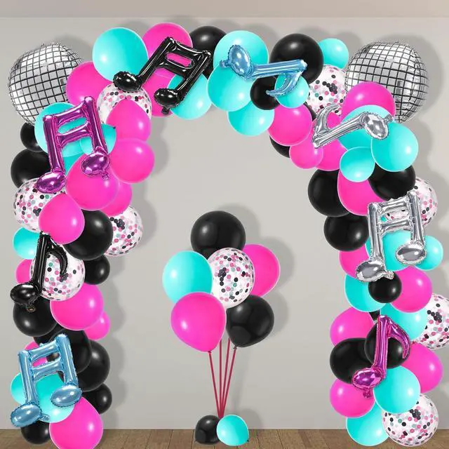 Alt view image 5 of 5 - 140 Pcs Music Balloon Arch Kit, Karaoke Music Note Balloon Birthday Arch Party Decorations Supplies Disco Ball Balloon Rose Red Blue Black Latex Balloon for DJ Short Video Celebration Party