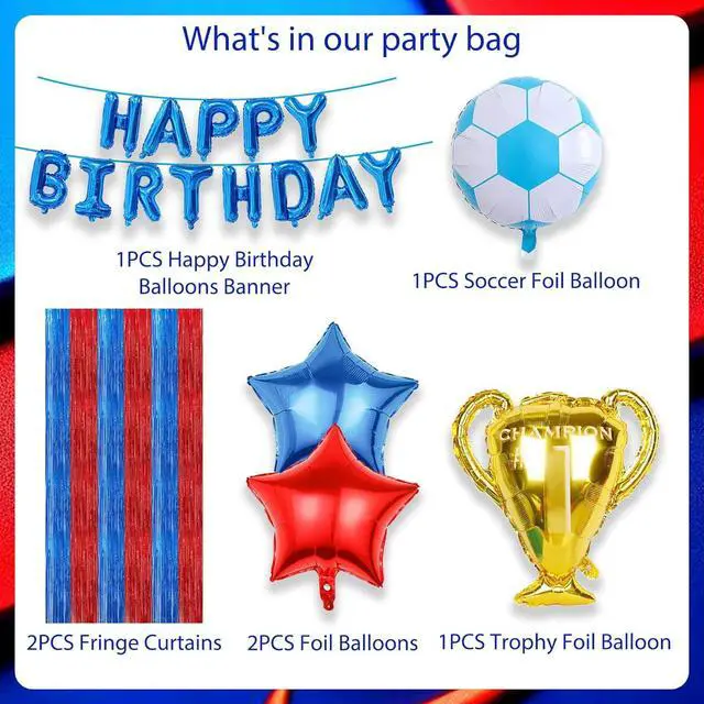 Alt view image 2 of 7 - Soccer Theme Birthday Party Supplies Include Fringe Curtains Tinsel, Balloons Banner, Soccer Theme Birthday Decorations