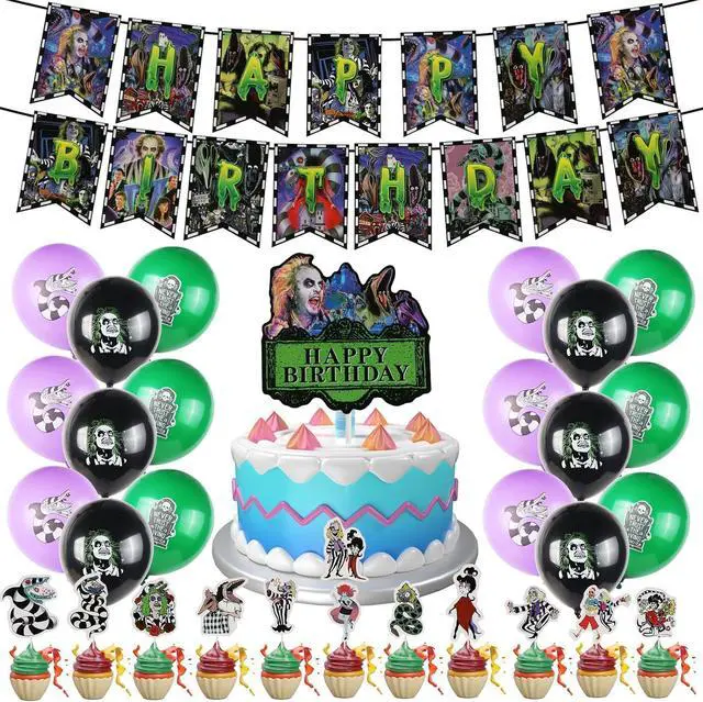 Main image of Horror Birthday Party Decorations, Halloween Birthday Party Supplies Decorations Set Include Banner, Balloons, Cake Toppers and Cupcake Toppers for Home Classroom Decor