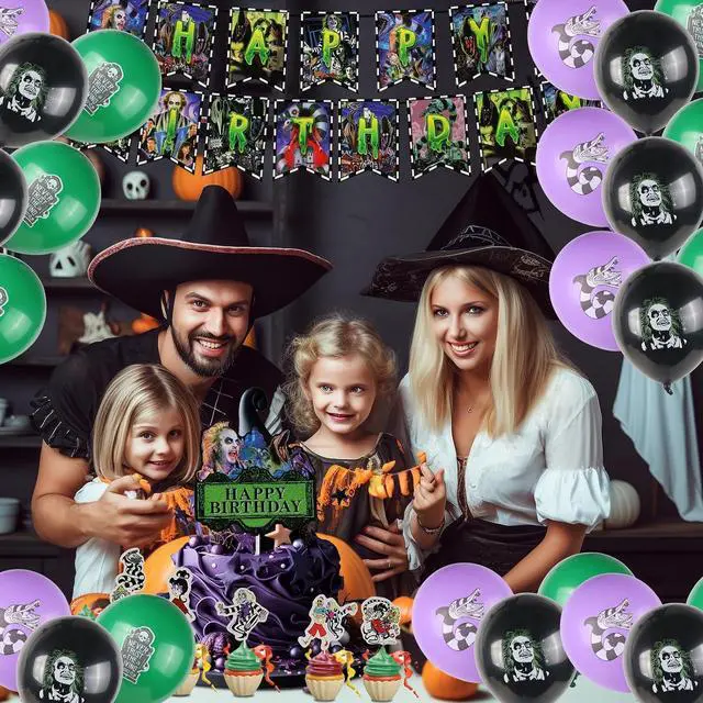 Alt view image 6 of 7 - Horror Birthday Party Decorations, Halloween Birthday Party Supplies Decorations Set Include Banner, Balloons, Cake Toppers and Cupcake Toppers for Home Classroom Decor