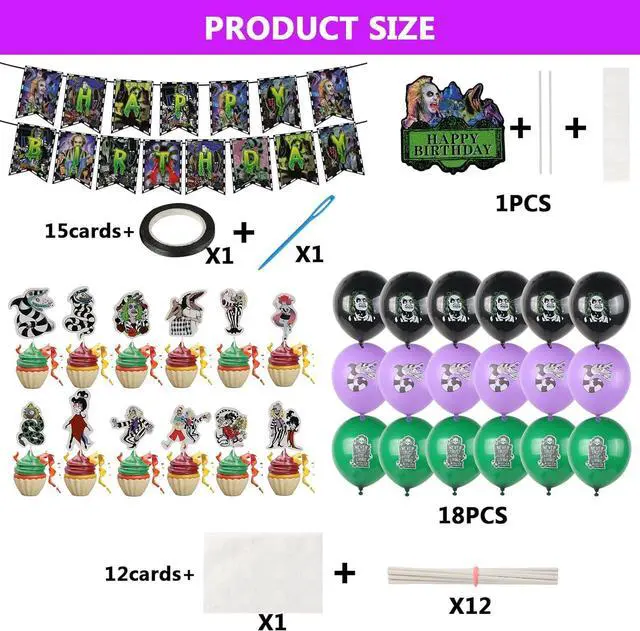Alt view image 3 of 7 - Horror Birthday Party Decorations, Halloween Birthday Party Supplies Decorations Set Include Banner, Balloons, Cake Toppers and Cupcake Toppers for Home Classroom Decor